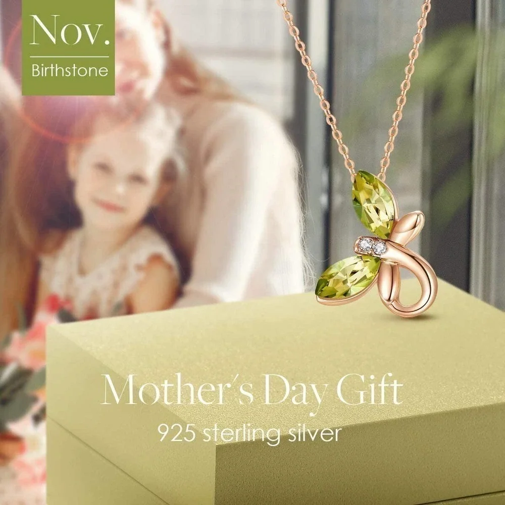 Butterfly Necklaces November Birthstone for Women 925 Sterling Silver Gold Tone‎